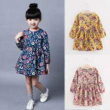 Новые детские платья с длинными рукавами платье принцессы с цветочным принтом для девочек летняя детская одежда элегантная одежда для девочек 2, 3, 4, 5, 6, 7 лет