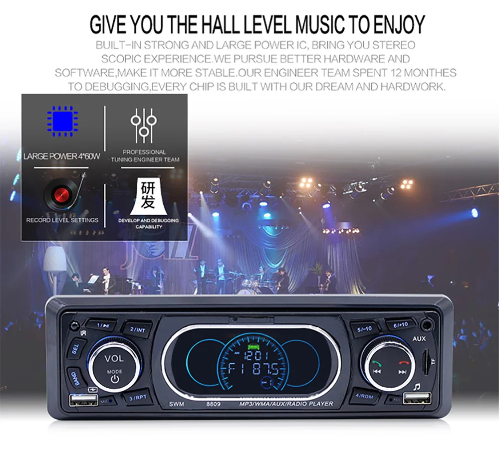 Авторадио 12 в Bluetooth стерео тире 1 Din FM Aux вход приемник SD USB MP3 плеер
