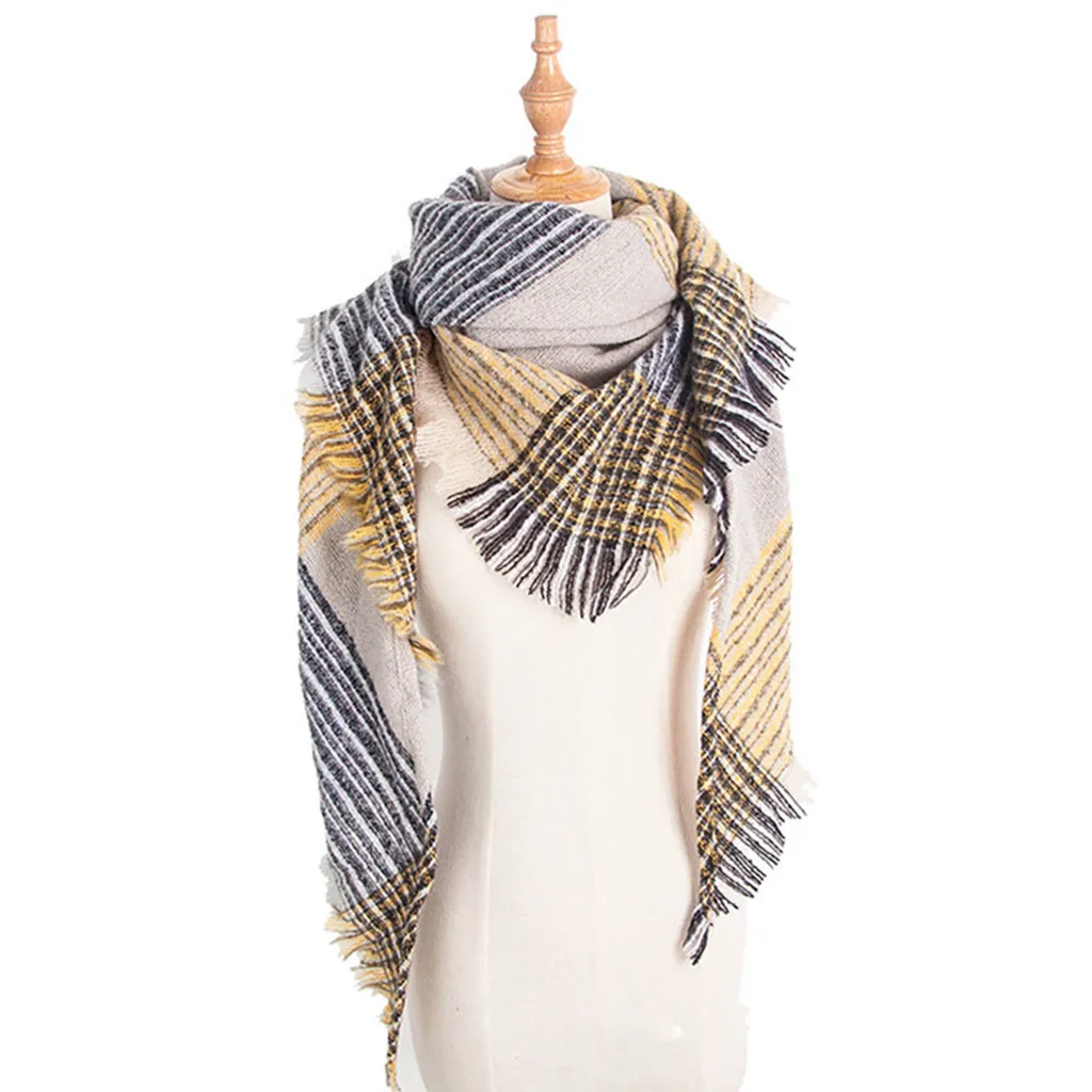 Новинка, осенне-зимний женский модный цветной длинный шарф, зимний теплый полосатый большой шарф, плотные шарфы#10 - Цвет: Цвет: желтый