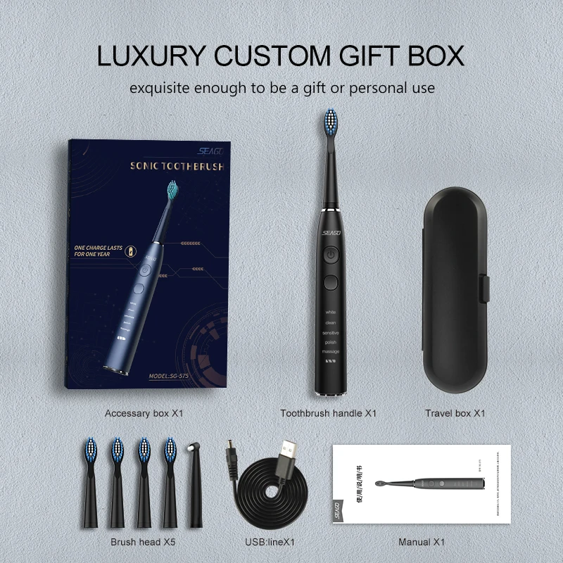 SEAGO Sonic Electric Toothbrush Upgraded Adult Waterproof USB Rechargeable 360 Days Long Standby Time With5 Brush Head Best Gift SEAGO Sonic Electric Toothbrush Upgraded Adult Waterproof USB Rechargeable 360 Days Long Standby Time With5 Brush Head Best Gift