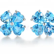 Натуральный аутентичный голубой топаз серьги гвоздики Любовь Сердце цветок стиль 925 серебро 0.6ct* 8 шт драгоценный камень# C972605