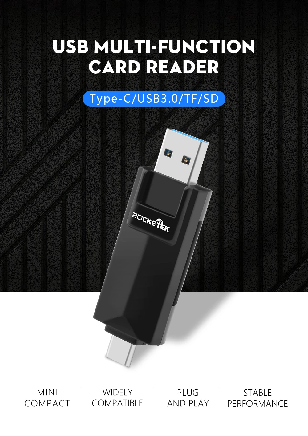 Rocketek type-c usb 3,0 otg телефон Тип c мульти 2 в 1 кард-ридер 5 Гбит/с адаптер для SD/TF micro SD Компьютерные аксессуары