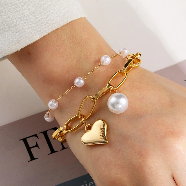 Women's Fashion Heart Chains Bracelet, Gold Color Stainless Steel Bracelets  For 2022 Jewelry Gift to Girls with Extension Chain - AliExpress