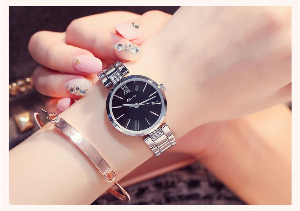 KIMIO, простые, тонкие, стразы, розовое золото, кварцевые часы для женщин, мода, женские часы, женские часы, наручные часы для женщин