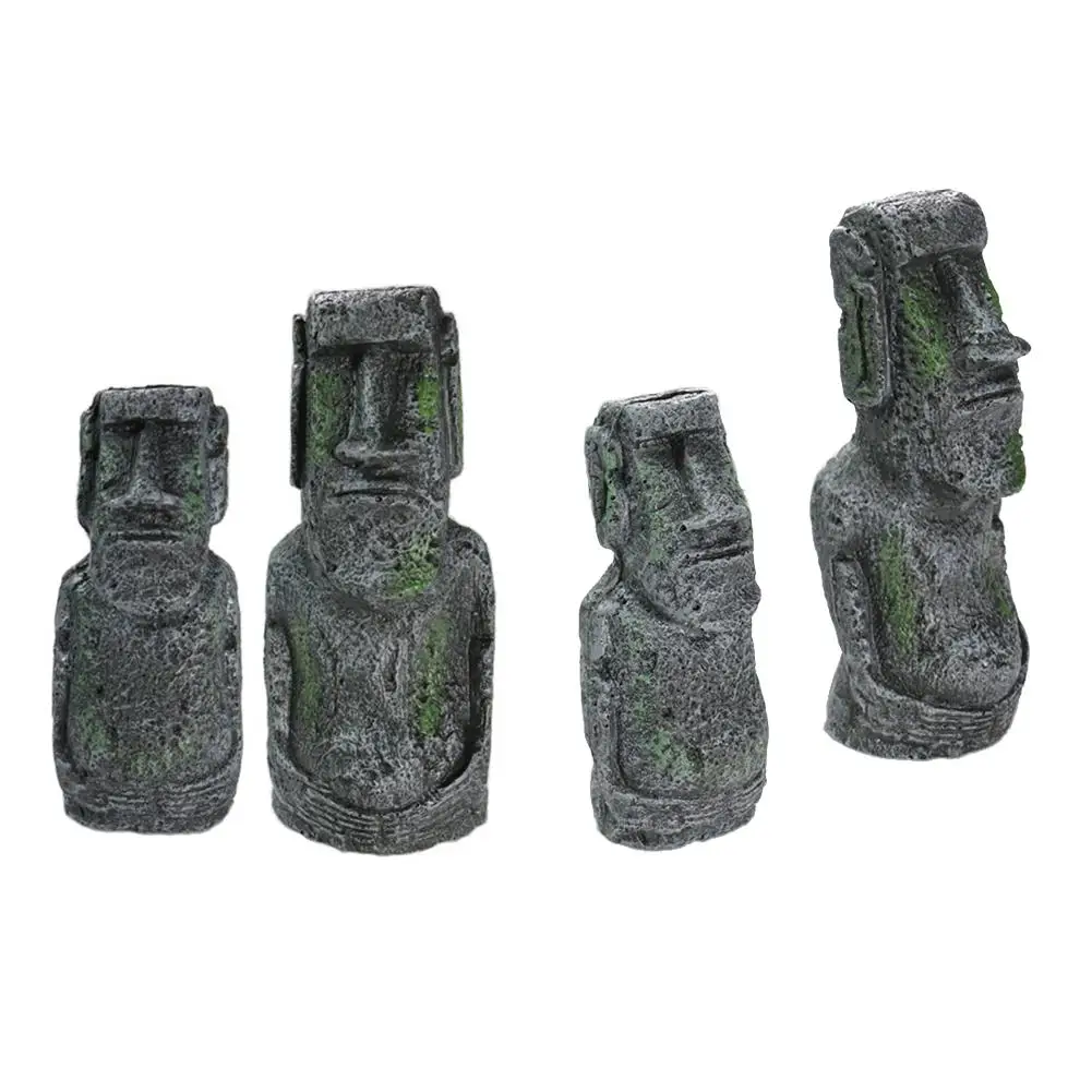 Aquarium Accessories Decoration Reptile Decoration Easter Island Stone Statue Resin Landscaping Crafts Aquarium Box Ornament