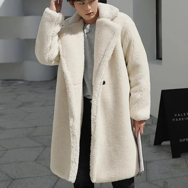 

Oversize White Luxury Lamb Mink Fur Long Trench Coats Fashion Overcoats Mens Plush Loose Plush Mens Winter Fur Jacket Soft Thick