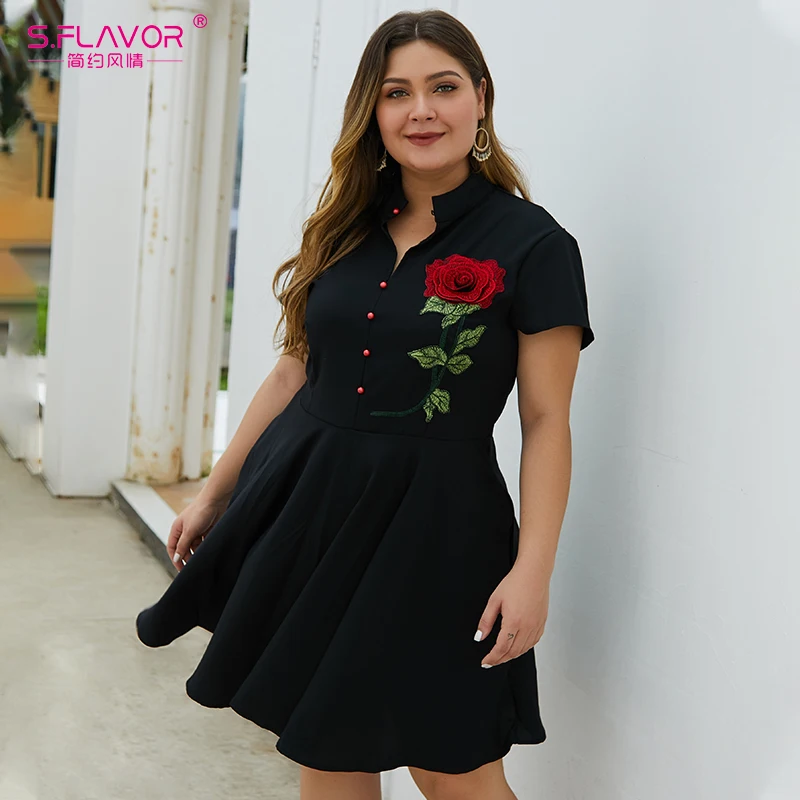 Женское платье с коротким рукавом S.FLAVOR размера плюс модное летнее цветочной