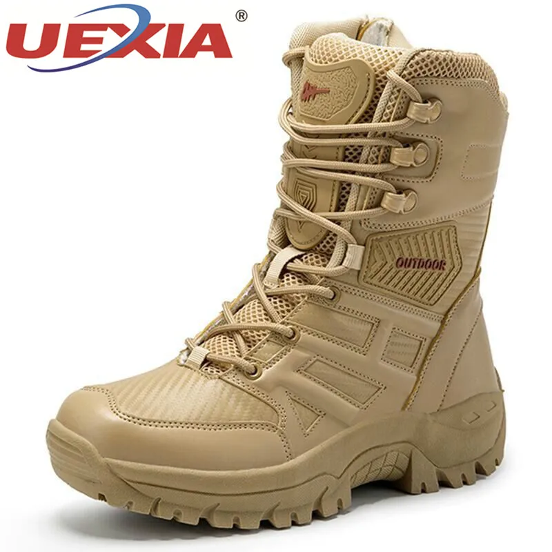 UEXIA New Footwear Military Tactical Mens Boots Special Force Leather
Desert Combat Ankle Boot Army Men's Shoes Plus Size 39-47