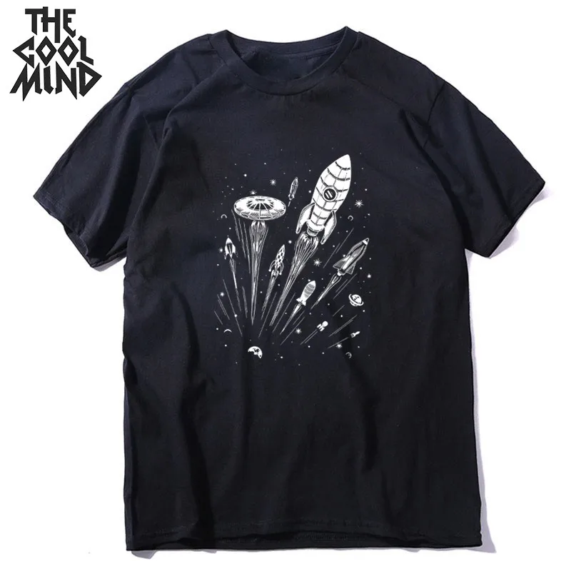 

COOLMIND high quality cotton short sleeve space print men T shirt casual loost o-neck tshirt cool t-shirt male men tee shirts