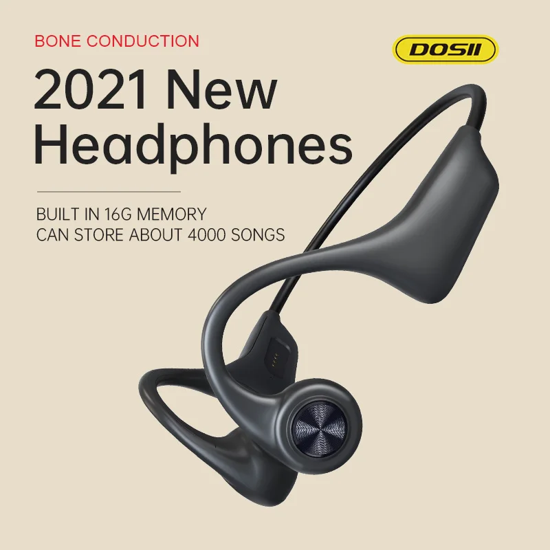 SUPER DEALS! DOSII Bone Conduction Wireless Earphone Built-in 16G Memory Bluetooth Running Headphone Handfree with Microphone for Sony