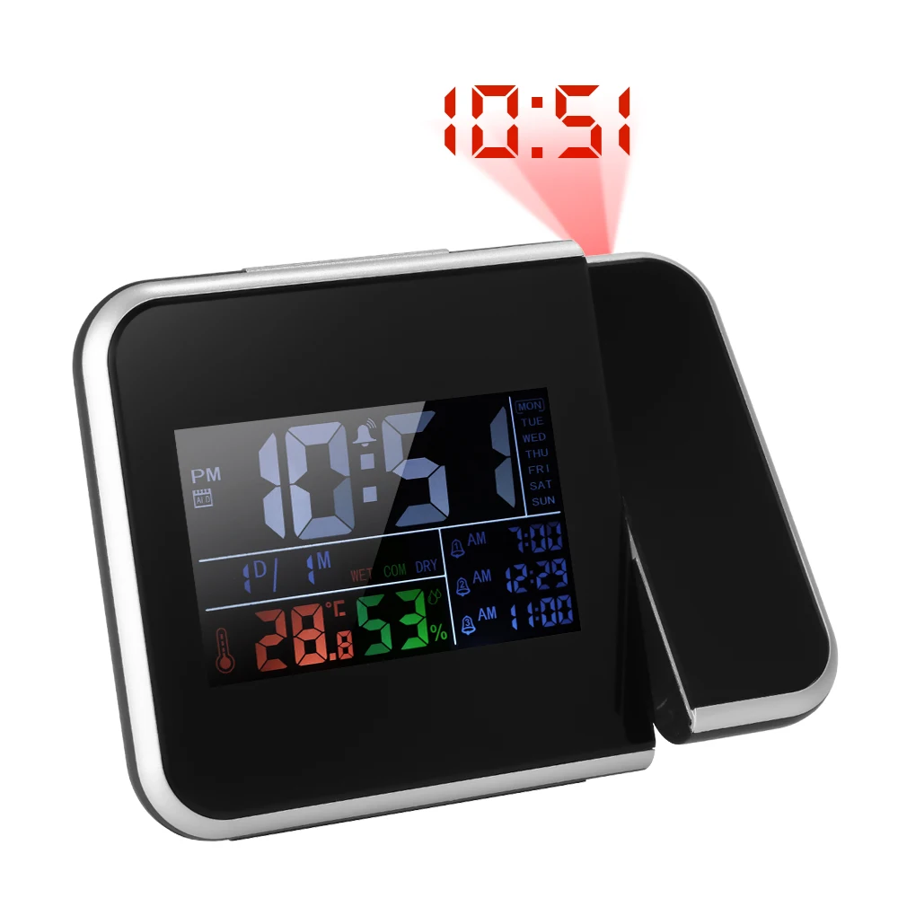 

Indoor Digital Color Thermometer Hygrometer Clock LCD Temperature Humidity Meter Alarm Snooze Function Calendar Weather Forecast