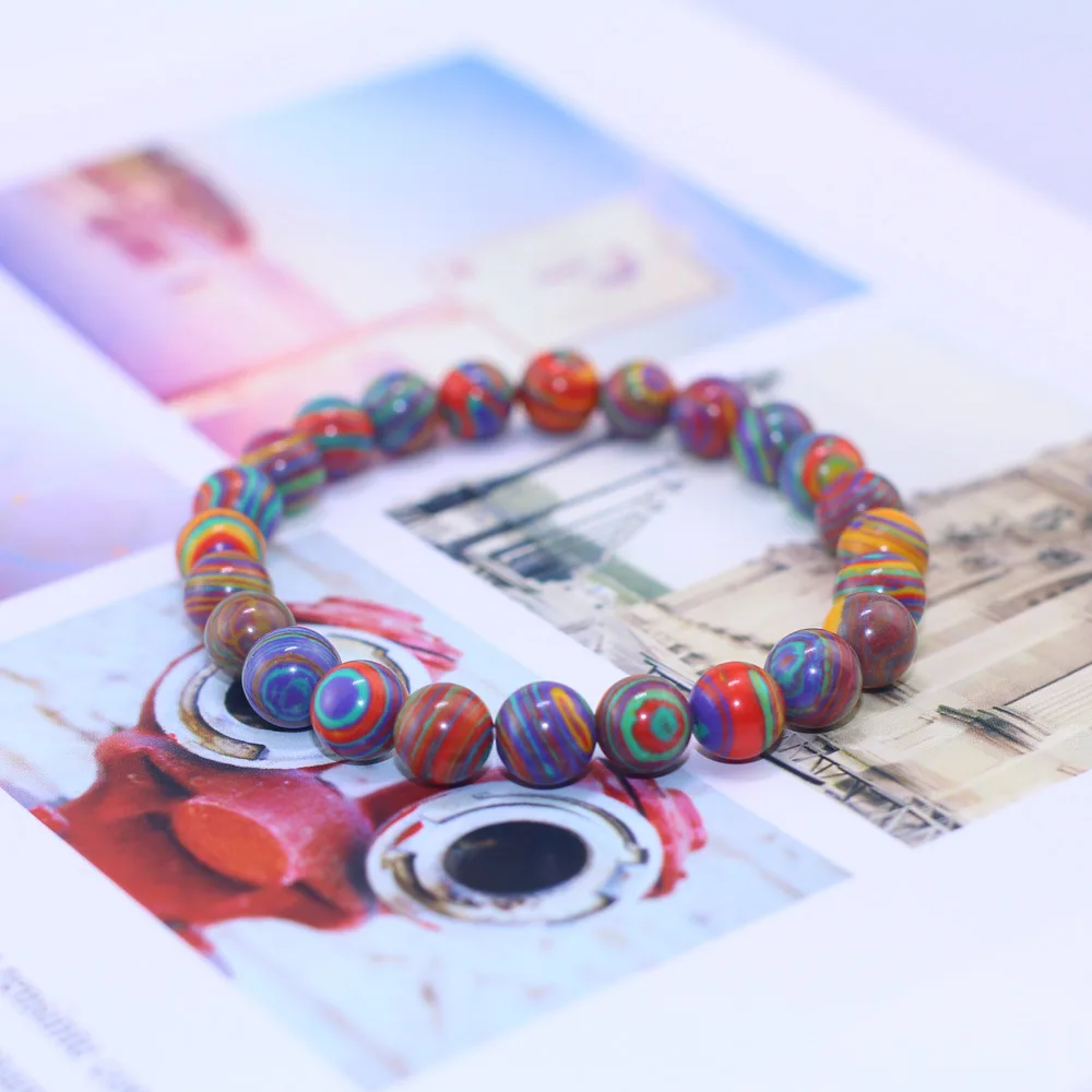 Classic Colorful Women Beaded Bracelets Simple Single Circle Elastic Natural Stone Malachite Couples Bracelet Pulsera De Mujer | Украшения