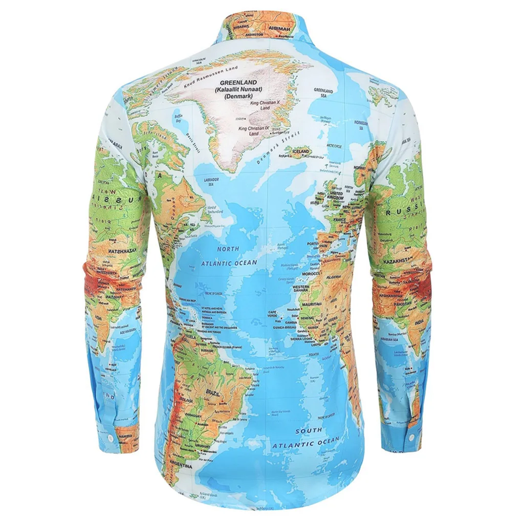 Camisa Masculina, мужская повседневная Рождественская рубашка с принтом снежинок Санты, конфет, топ, блузка, Карта мира, праздничное платье, мужская рубашка