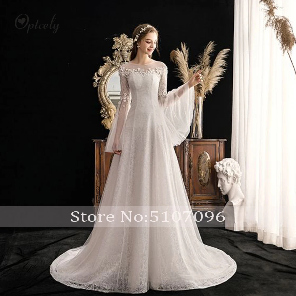 Optcely Vestido de Noiva шикарное платье с расклешенными рукавами и глубоким вырезом в богемном стиле, ТРАПЕЦИЕВИДНОЕ Тюлевое свадебное платье с аппликацией, платье принцессы с бисером