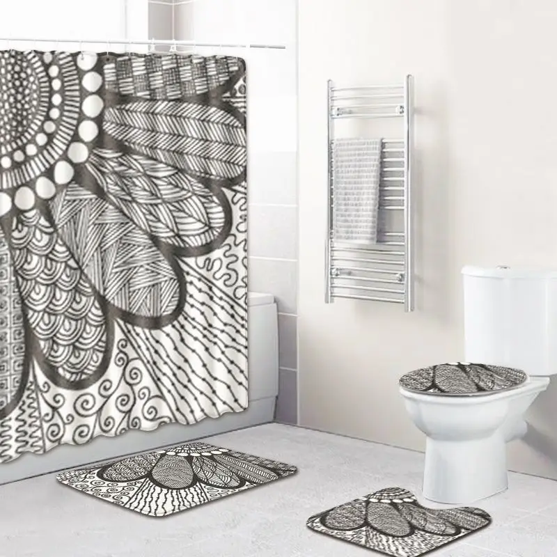 Zeegle креативный Набор ковриков для ванной с занавеской для душа унитаз U Тип коврик пьедестал ковер крышка унитаза нескользящий коврик для ног напольный коврик