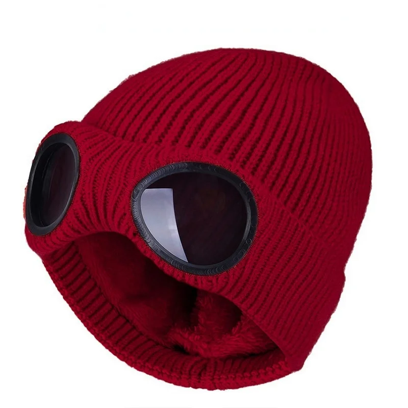 

2021 New Fashion Unisex Adult Windproof Ski Cap Winter Warm Knit Hats with Removable Glasses Thicken Sports Multi-function Caps