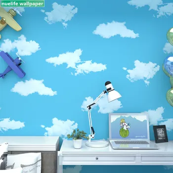 

Blue sky white clouds non-woven wallpaper living room bedroom princess girl room boy wallpaper simple environmental wallpaper