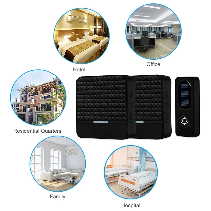 300M Remote Solar Wireless Waterproof Doorbell Light Control Sensor With Transmitter + Receiver Doorbell One For Two Kit US Plug