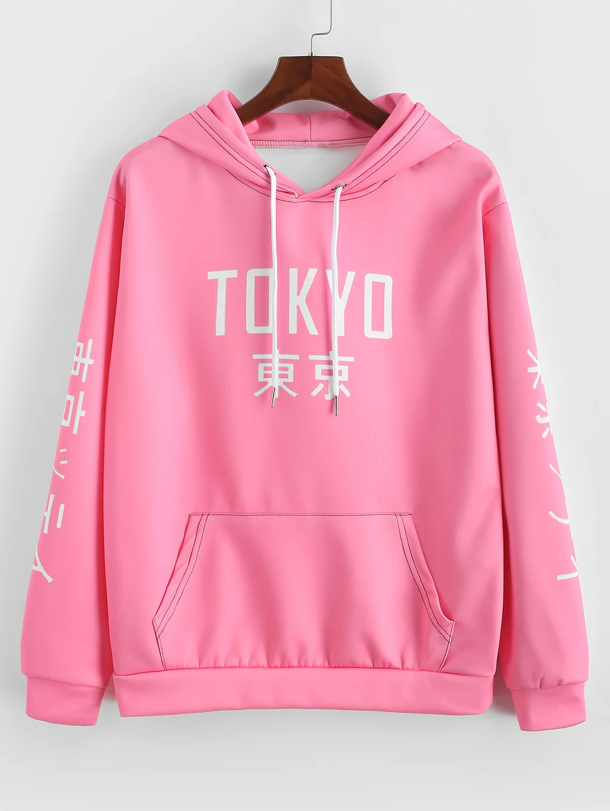 Толстовка с капюшоном и карманами-кенгуру с надписью «ZAFUL Tokyo»; толстовка с капюшоном на завязках; Повседневный пуловер в стиле кэжуал;