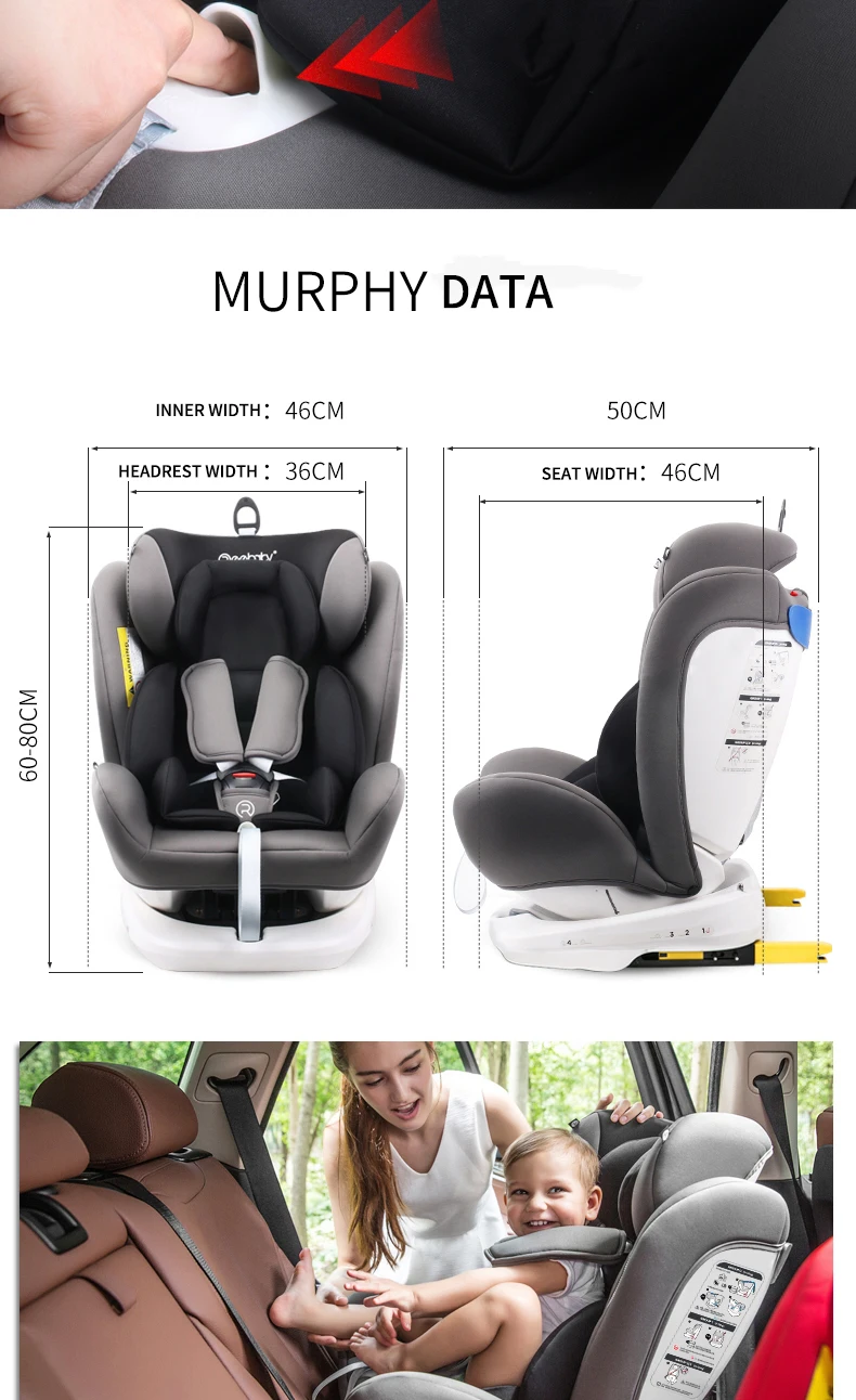 Eebaby 906 (серый) Детское автомобильное безопасное сиденье, регулируемое сидение и лежа, детский ремень безопасности, сиденье-бустер, не Isofix