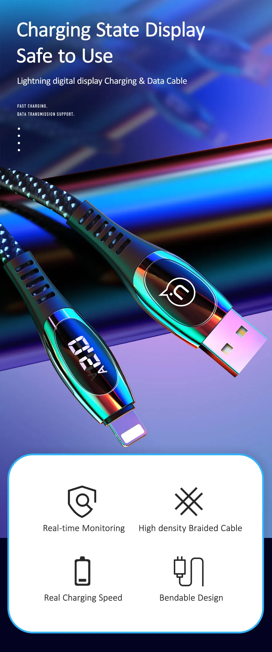 USAMS USB кабель для iPhone XS Max XR X 8 7 6 Plus светодиодный кабель для цифрового телефона 2A кабель для быстрой зарядки данных для iPhone кабель для зарядного устройства