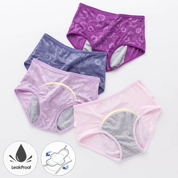 

Menstrual Panties Women High Waist Leak Proof Physiological Pants Sexy Jacquard Period Waterproof Briefs Female Underwear