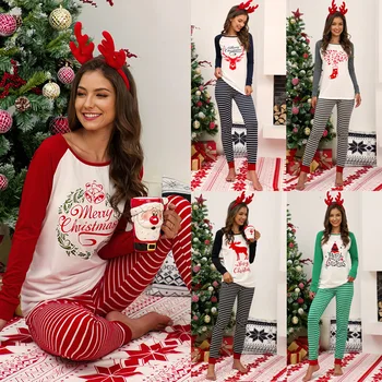 

Autumn Spring Two Pieces Sets For Women Christmas Letter Elk Tree Printed Long Sleeve Two Set Long Pencil Pant And Tops