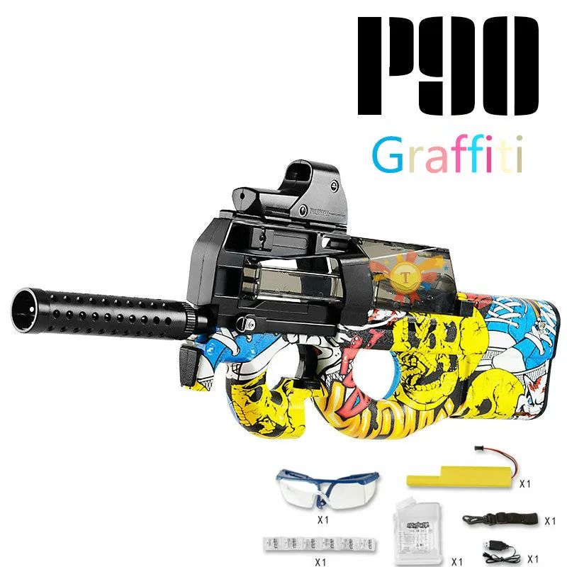 P90 Graffiti Edition электрический игрушечный водный пистолет пулевые всплески пистолет живой CS штурмовой Бекас оружие открытый пистолет игрушки - Цвет: Graffiti