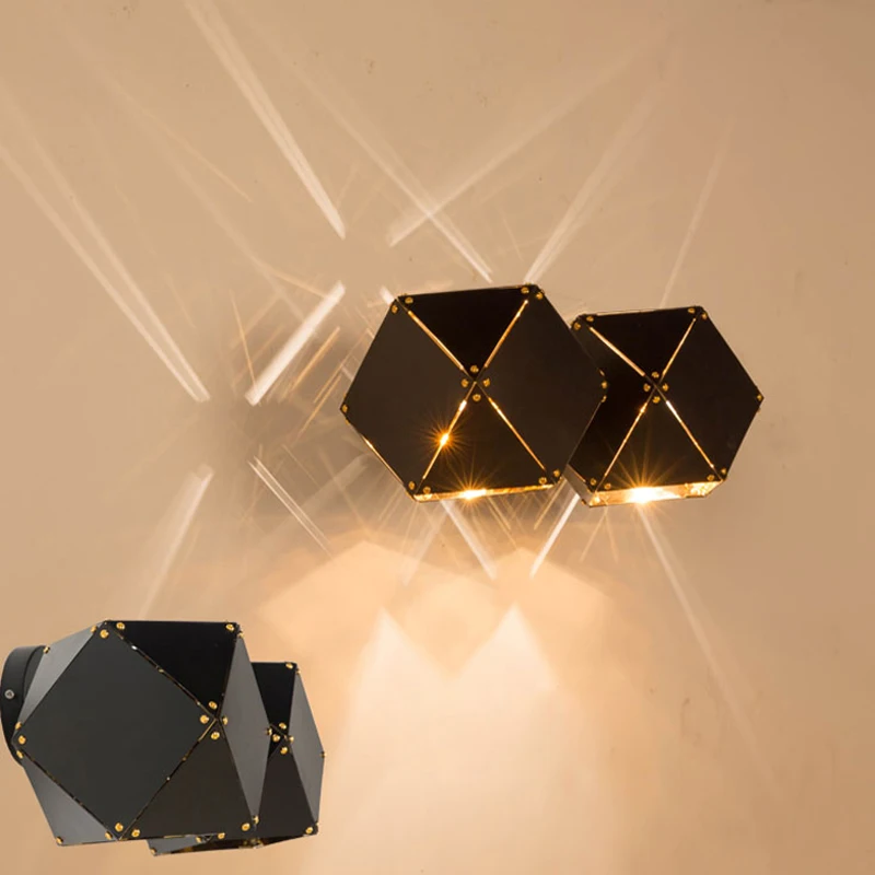 

Nordic Modern Wall Lamp Welles Wall Lamp Metal Faceted Wall Lamp Villa Hotel Gallery Bar Wall Lamp 2 Head +Free shipping!