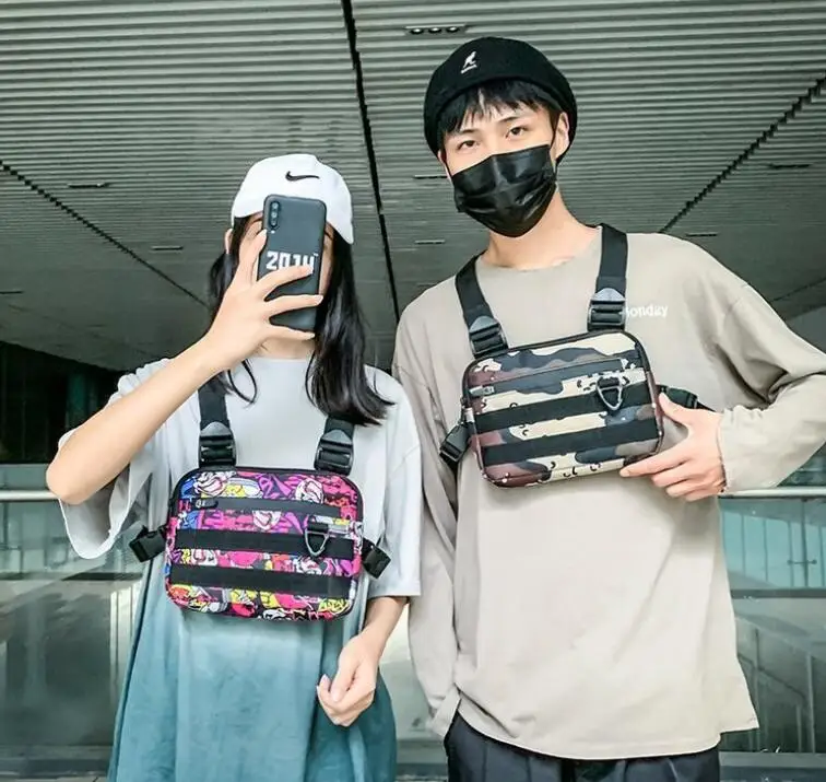 남자에 대 한 100 개/대 가슴 가방 반사 Streetwear 힙합 가슴 장비 가방 패션 Uni전술 직사각형 여행 가슴 가방