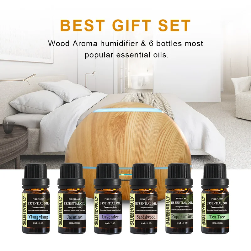 

6pcs Essential oils with 300ML Air Humidifier Essential Oil Diffuser Humidificador Mist Maker LED Aroma Diffuser Aromatherapy