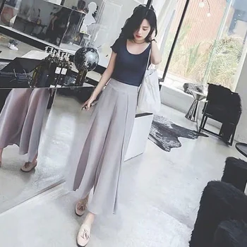 

Korean 2019 Brief Twinset Chffion Loose Casual Ankle-length Pants Two Piece Set High Waist Vintage Terno Feminino 9pu