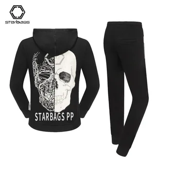

starbags PP Fashion logo original skull hot diamond silk screen Hoodie sports casual pants men's suit 2020 new high quality qp