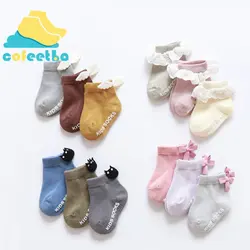 Chaussettes en dentelle pour bébé, 3 paires, chaussettes antidérapantes, en coton doux, respirantes pour nouveau né, chaussettes pour enfant en bas âge, printemps été automne 