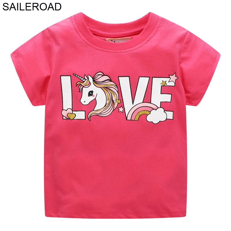 

SAILEROAD Unicorn Girls T Shirts for Kids Clothes Summer Baby Girls Tops Shirts Cotton Animal Applique Children's Clothing