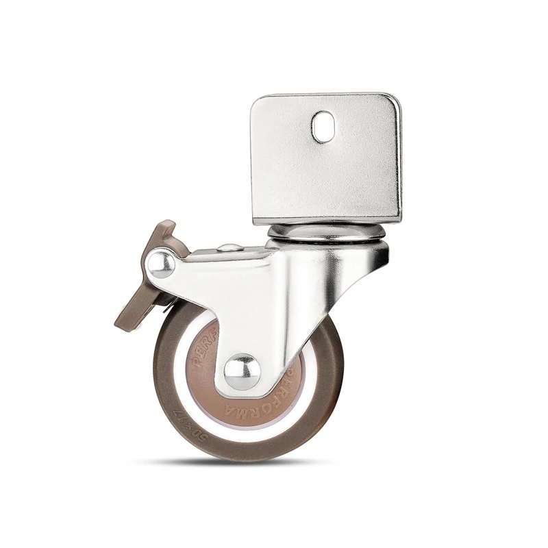 1.5” Furniture Crib Casters Cabinet Clamp with Brake Wheels Soft Rubber Swivel Caster Furniture Hardware Fittings Pack of 4-1