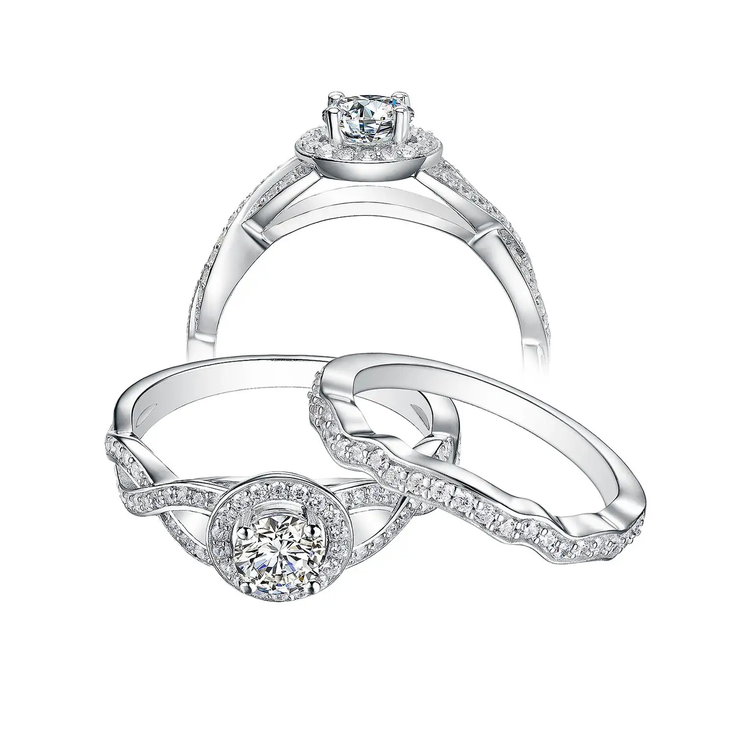 

MDEAN 2Pcs Wedding Rings Set For Women Round Cut 925 Sterling Silver Engagement Ring Set Fashion Jewelry S0066