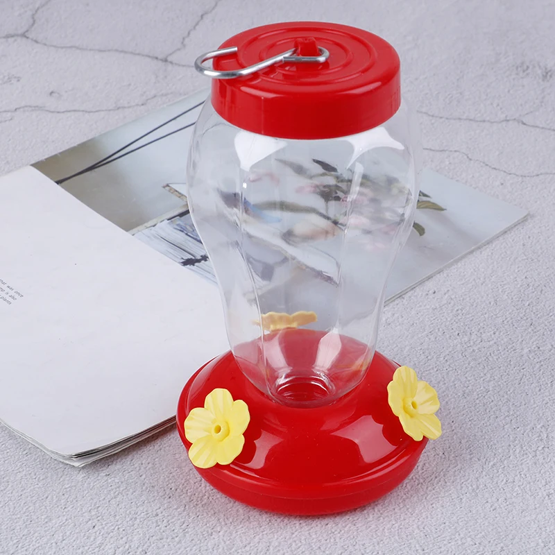 Alimentador de plástico para aves, botella colgante, alimentador de colibrí, Jardín, Exterior, gancho de hierro para flores