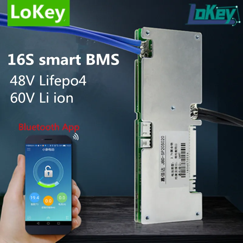 

smart BMS 16S 48V 60V 30A 40A 50A 60A lithium li ion lipo lifepo4 batterys balance board common port BMS with Bluetooth APP