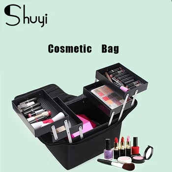 

High Quality Professional Cosmetic Bag Women Makeup Multilayer Clapboard Large Capacity Storage case Multilayer Suitcase