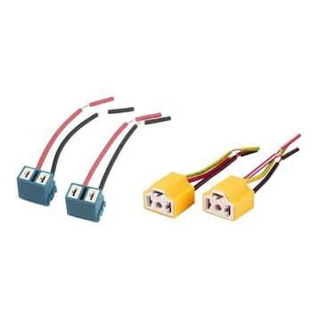 

2Pcs Angled Socket H7 Ceramic Extention Headlight Lamp Connector Wirings Harness & 2Pcs H4 9003 HB2 Female Ceramic Wire Harness
