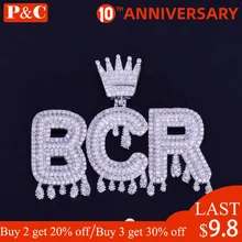 Custom Name Crown Bail Drip Bubble Initial Letters Chain Necklaces & Pendant Men Women Gold Silver Color CZ Hip Hop Jewelry Gift