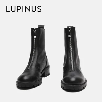 

Lupinus Fashion Front Zipper Winter Ankle Boots For Women 2020 New Chic Round Toe Women Leather Boots Platform Women boots Mujer