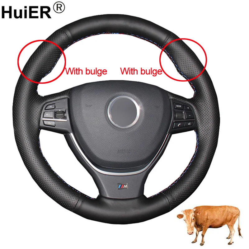 Hand Sewing Car Steering Wheel Cover Top Layer Cow Leather Funda Volante For BMW F10 2014 520i 528i 2013 2014 730Li 740Li 750Li
