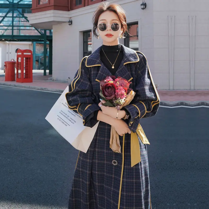 

Plaid woolen coat Women's Mid-length 2020 Autumn and Winter new small popular temperament England style woolen coat