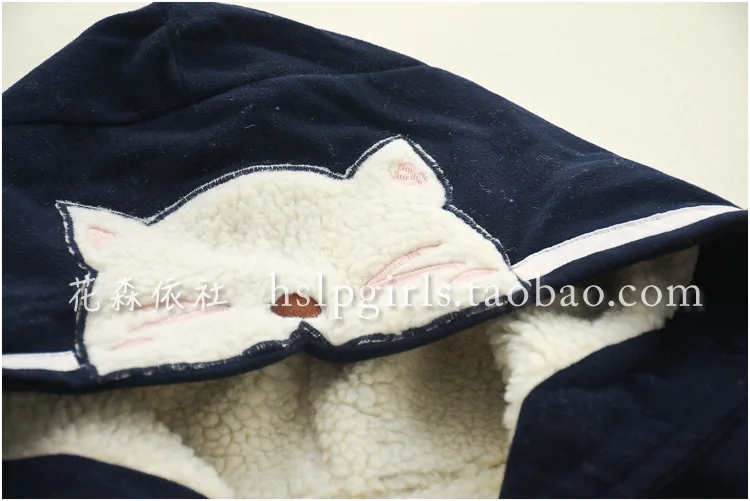 Японский стиль колледжа милый маленький медведь карман плюс бархат теплый свитер, куртка пальто 58388