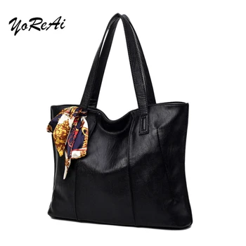 

YoReAi New Fashion Simple Ladies Shoulder Bag Silk Scarf Decorative Female Handbag Large Capacity Pleated Design Tote Bags