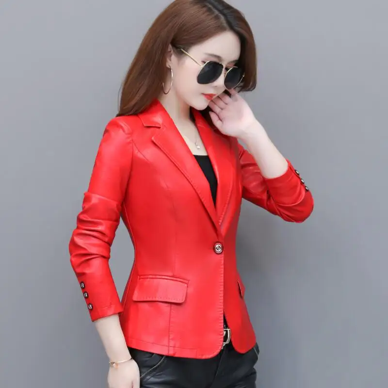 Большой Размер 3XL 4XL мотоциклетная кожаная куртка женская кожаная куртка новые женские кожаные куртки Женский кожаный блейзер верхняя одежда - Цвет: Красный