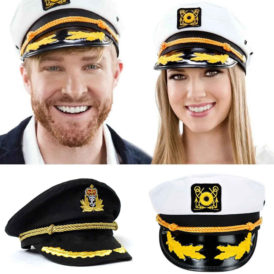 Black White Sailor Captain Hat Uniforms Costume Party Cosplay Stage Perform Flat Navy Military Cap For Adult Men Women BBYES