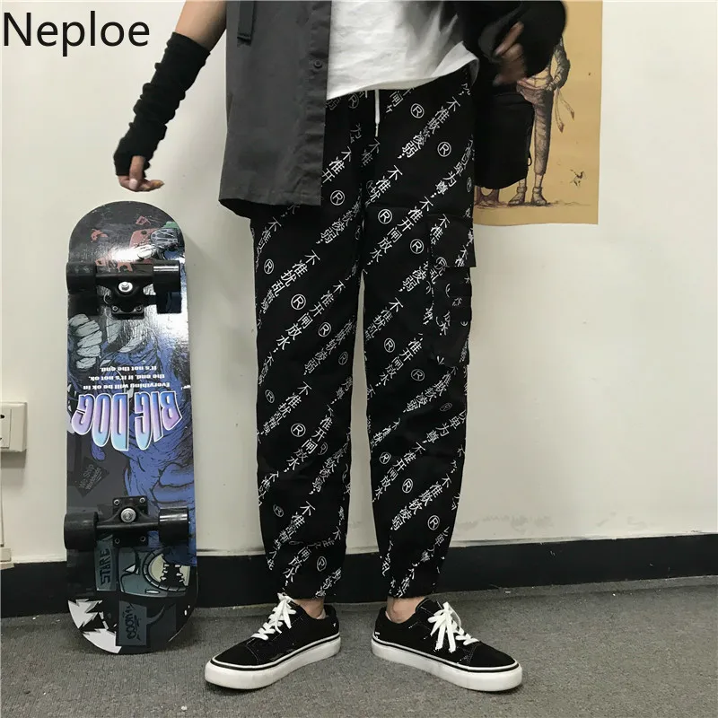 

Neploe 2019 Vintage Streetwear Women Black Pants Loose Gothic Harajuku Long Harem Pants Funny Print Casual Hihop Punk Trousers